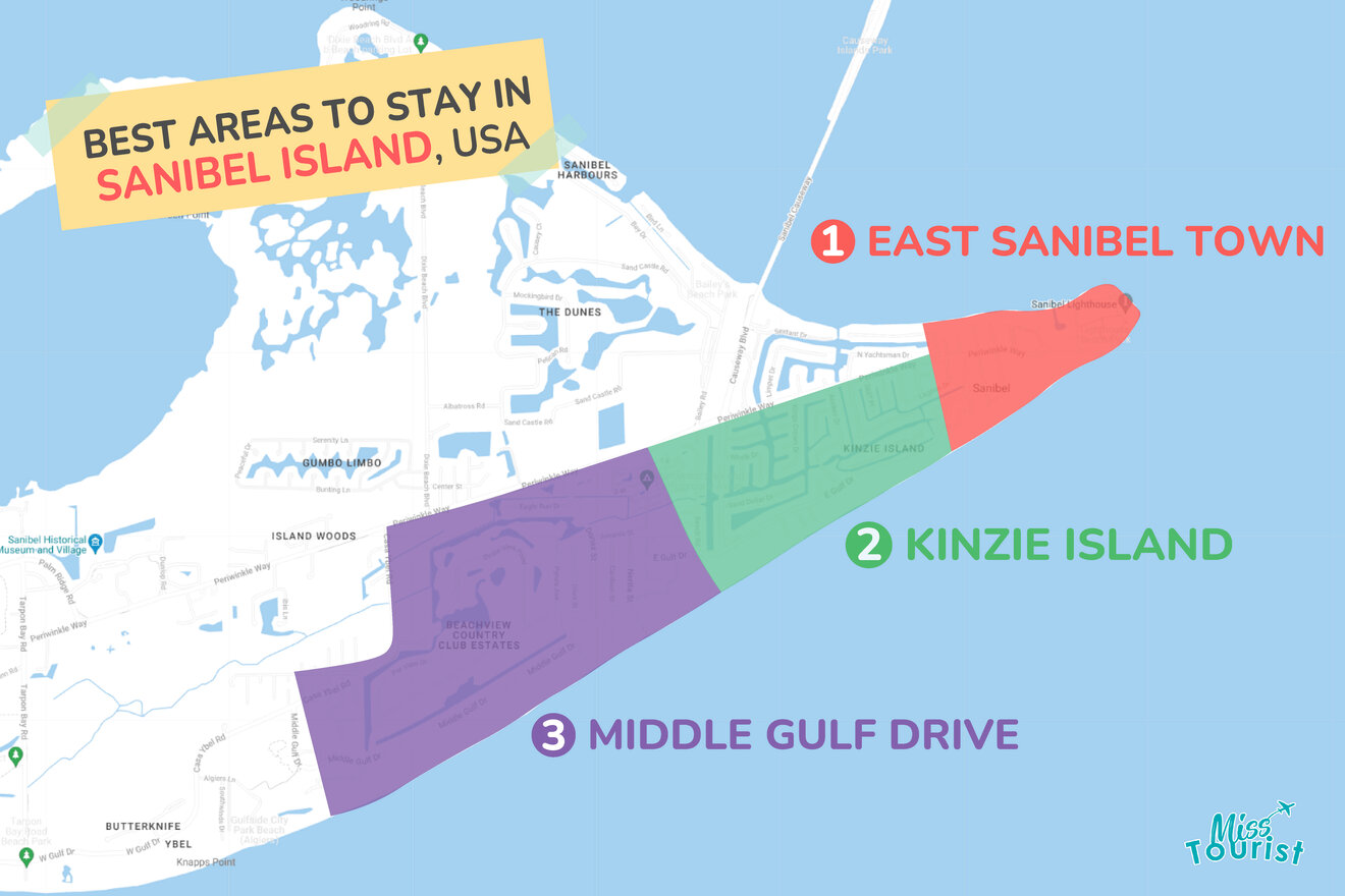 Map of best places to stay Sanibel Island